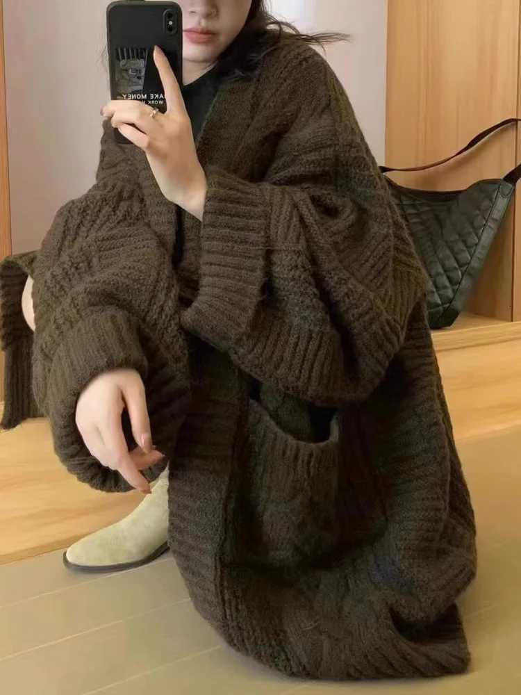 New Fashion Thicken Long Sleeve Cardigan Sweater Women Autumn Winter Casual Loose Long Womens Sweater Coat Elegant Knit OutwearT251101