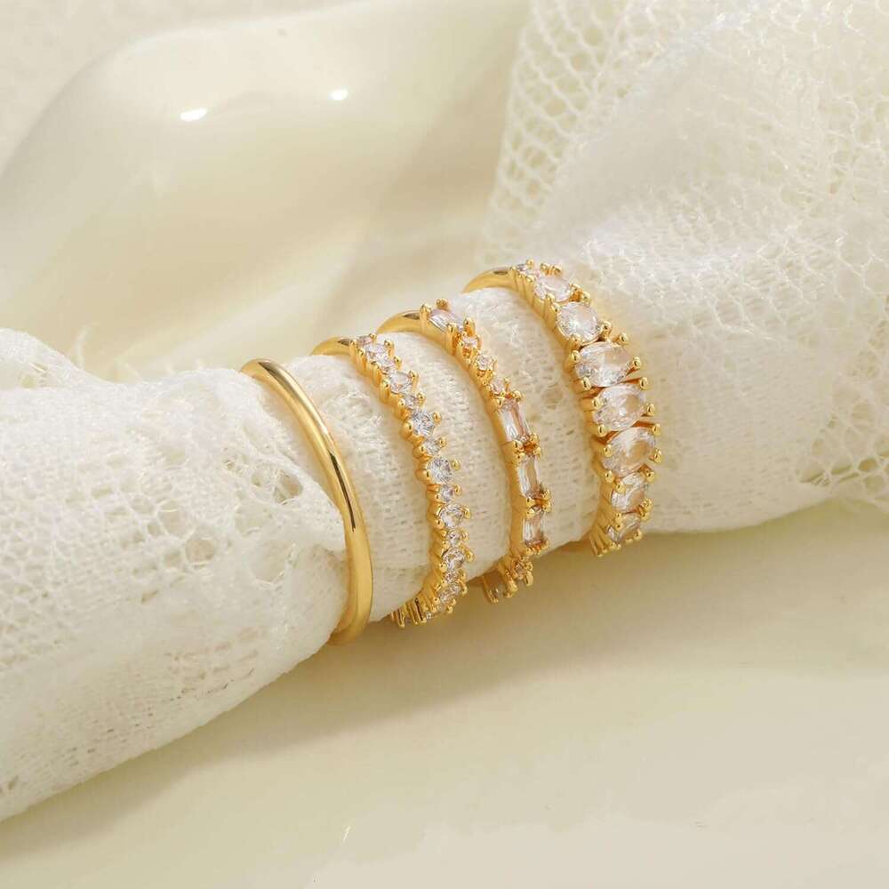 Stackable Non Tarnish Dainty 14K Gold Plated Thin Cubic Zirconia Thumb Ring Set Stack Trendy Statement Promise Wedding Bands Engagement Rings for Wome