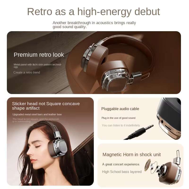 2024 New Retro Style Wireless Bluetooth 5.3 Gaming Noise Cancelg Stereo Metal Headset for Mobile Phone