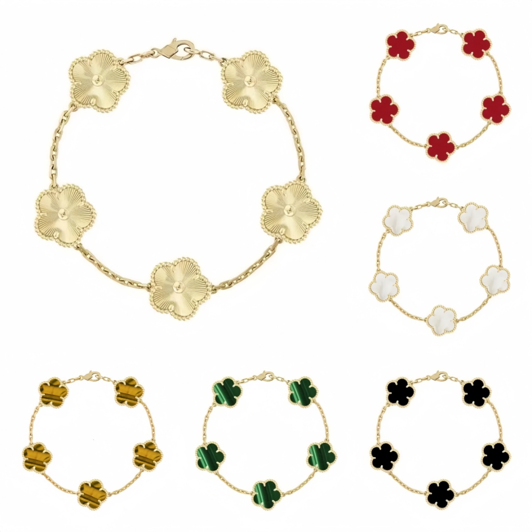 Clover Bracelet For Men Women jewelry Leaf Bracelets 18K Gold Silver Plate Agate Diamond Fashion Charm Chain Wedding Gift Party Bangle Good Luck Bracelet Designer