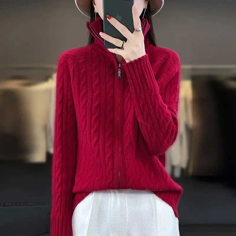 Autumn Zipper Cardigan Women Sweaters Knitted Long Sleeve Standup Collar Tops Korean Fashion Short Sweater for FemaleT251101
