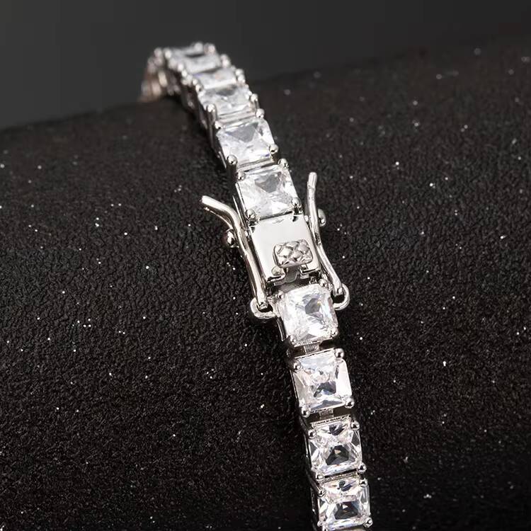 Goldleaf 925 Silver Hip Hop Fashion Jewelry Moissanite Diamond Bracelet Princess Cut Moissanite Tennis Chain for Women Men