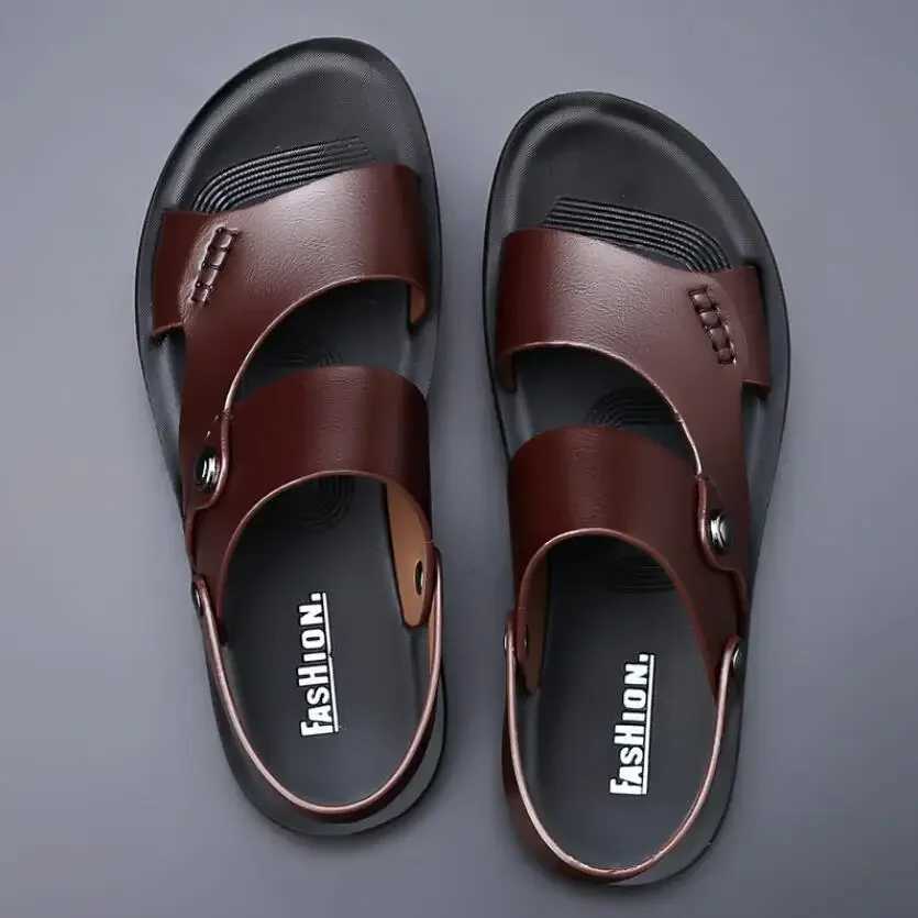 2025 Summer New Mens Fashion Leather Sandals Denim Leather Casual Mens Cool Beach Shoes Z250401
