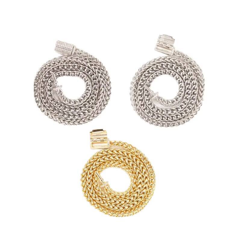 European American HipHop 4mm Stainless Steel Reversible Link Chain S925 Silver Moissanite Clasp Chokers Necklaces Gift