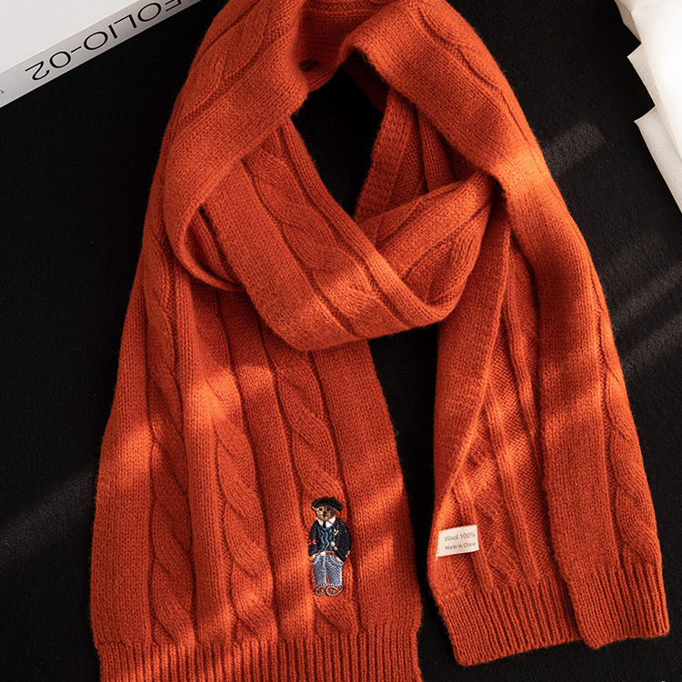 2026 New Merino Wool Embroidery POLO Skull Caps Twists British Vintage Designer Scarf For Men And Women Winter Fashion Twill Warm Keep Elegant Scarves Bf6