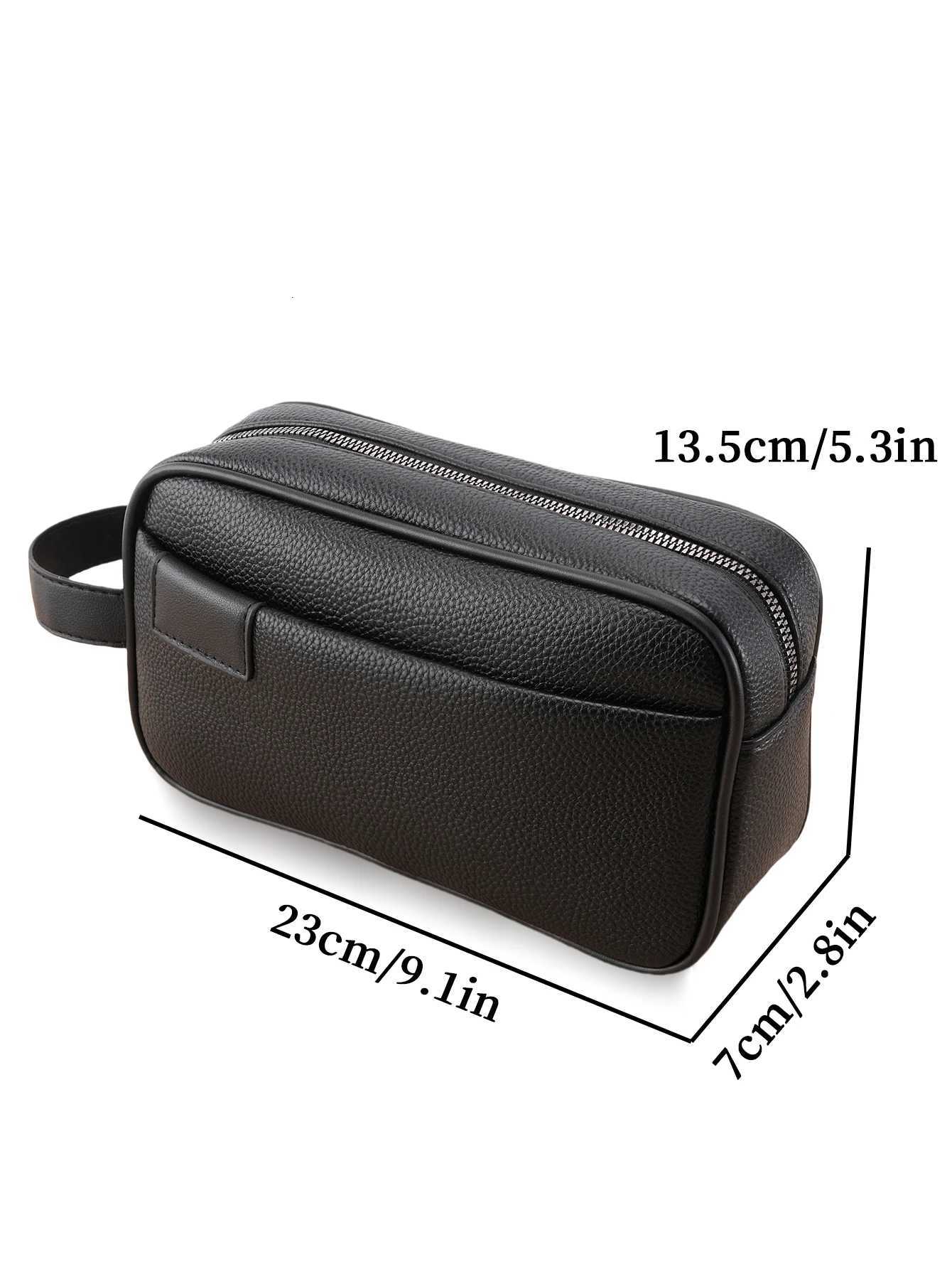 Mens PU Leather Hand Carry Bag Lightweight Textured Design w Detachable Wrist Strap Zippered Pocket Organizer Fits EssentiaW251101