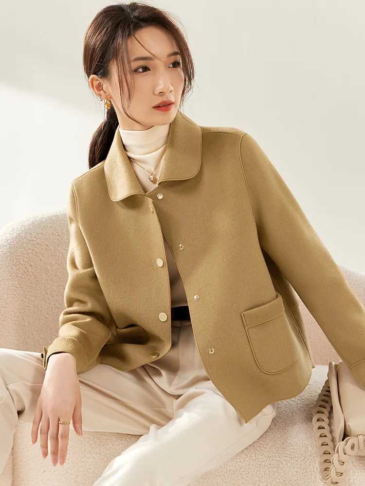 SENTUBILA Women 100 Wool Coat 2025 Office Lady Elegant Fashion Warm Solid Vintage Turndown Collar Pocket Short Coats W24O43399T251101