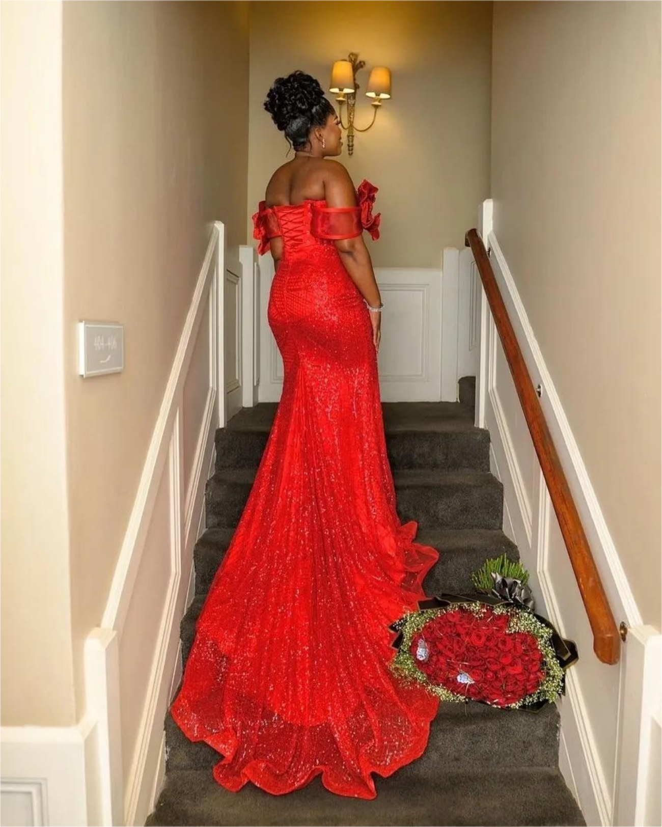 Red Mermaid Plus Size Prom Dresses 2025 Florals Sequined Sweetheart Evening Formal Party Second Birthday Engagement Gowns Dress For Special Occasions