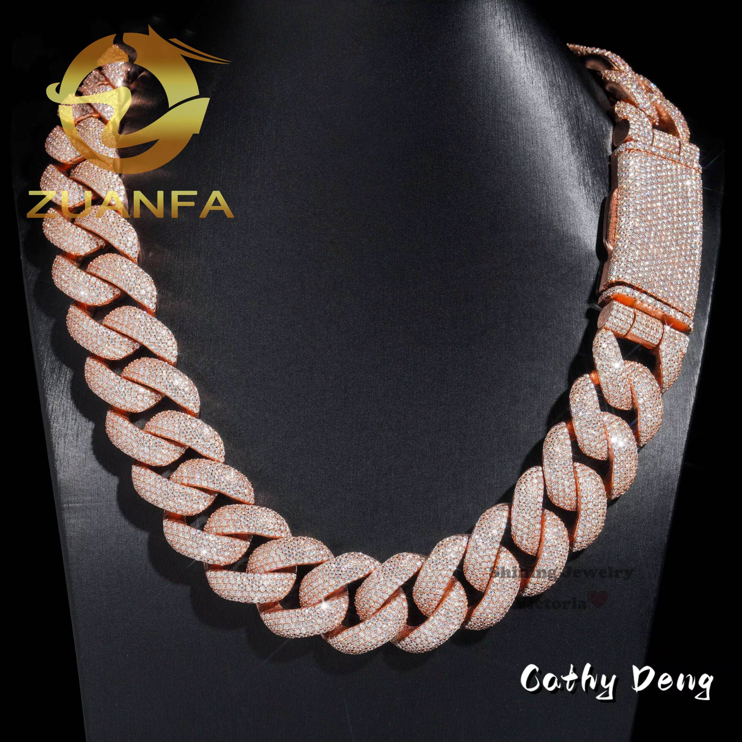 Hip Hop Jewelry 25mm 5 Rows VVS Moissanite Cuban Chain Big Miami 925 Cuban Link Chain Iced Out Moissanite Pass Diamond Tester