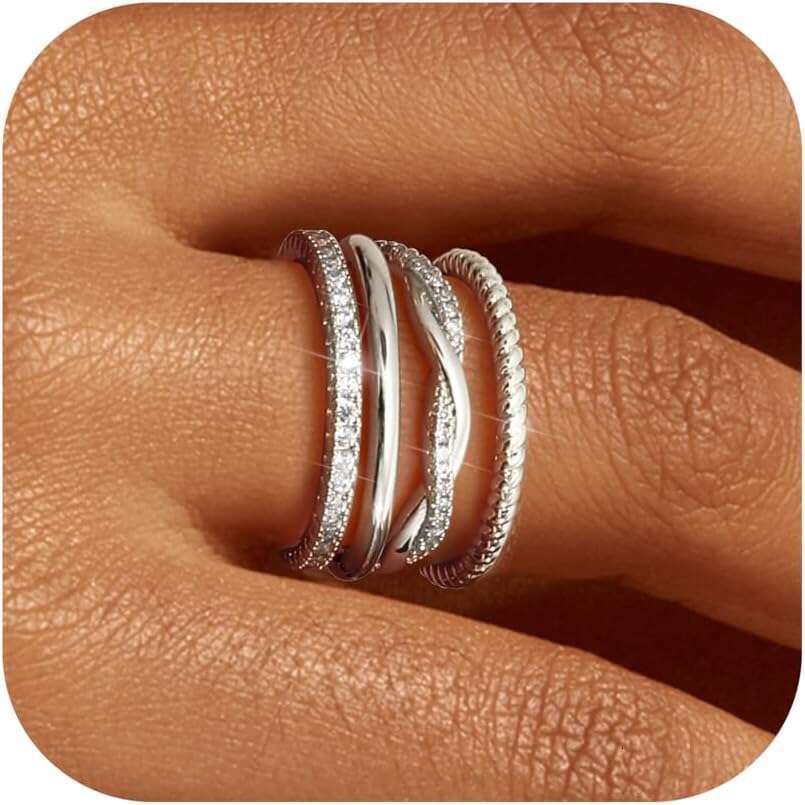 Non Tarnish Dainty 14K Gold Plated Stackable Thin Cubic Zirconia Thumb Ring Set Trendy Statement Promise Wedding Bands Engagement Rings for Women Size