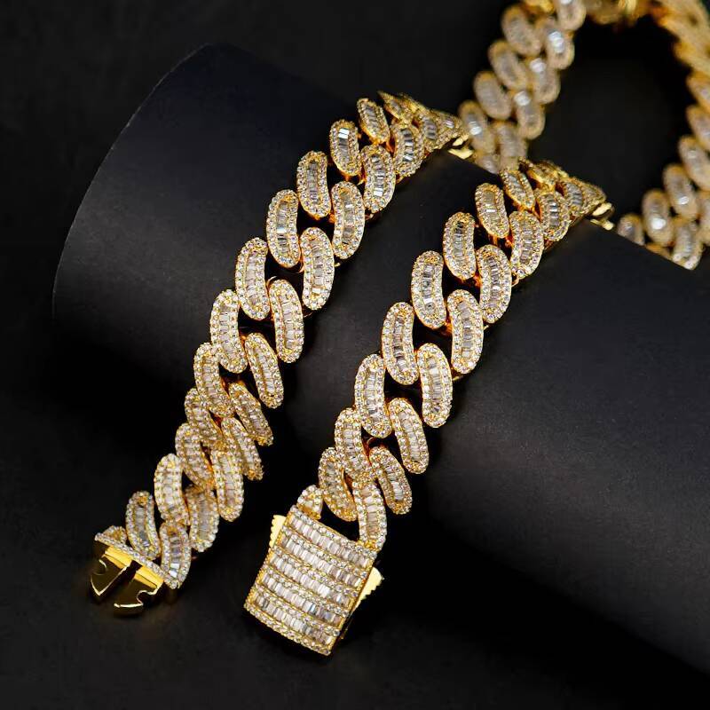 S925 Moissanite Hip Hop Jewelry 13mm 925 Silver Gold Plated Moissanite Diamond Iced Out Cuban Link Chain