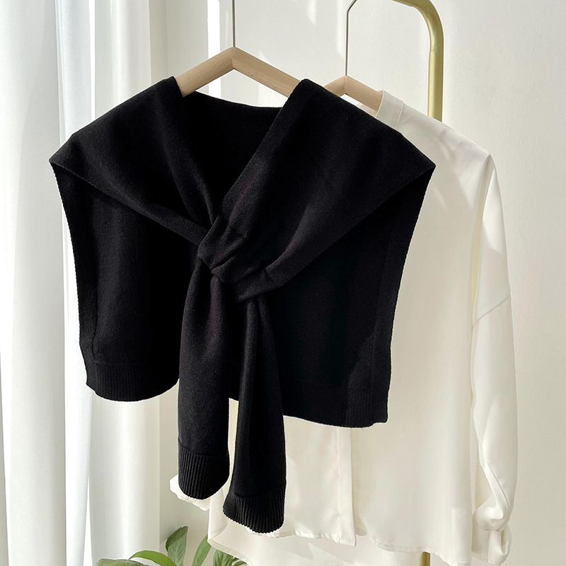 K277 Shawl women's net celebrity wool striped knitted waistcoat Korean style outer wear high-end cloak with shirt skirt knotted scarf