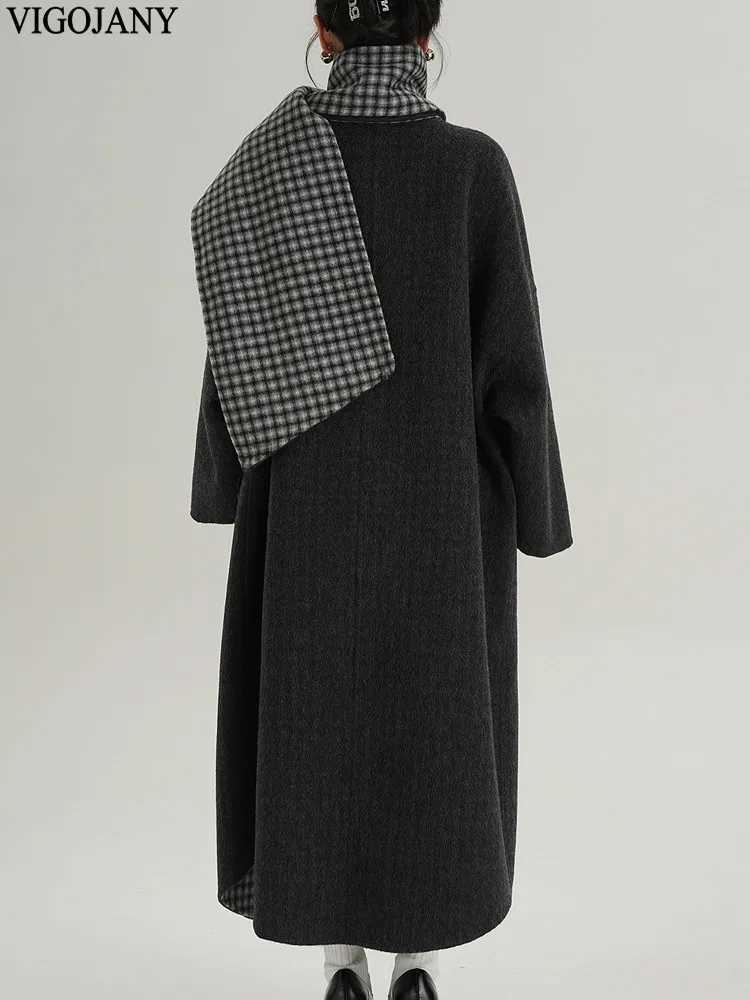 Winter Women Scarf Nature 100 Wool Long Coat 2025 Black Singlebreasted Cashmere Jacket Lady Casual Button Elegant Woolen CoatT251101