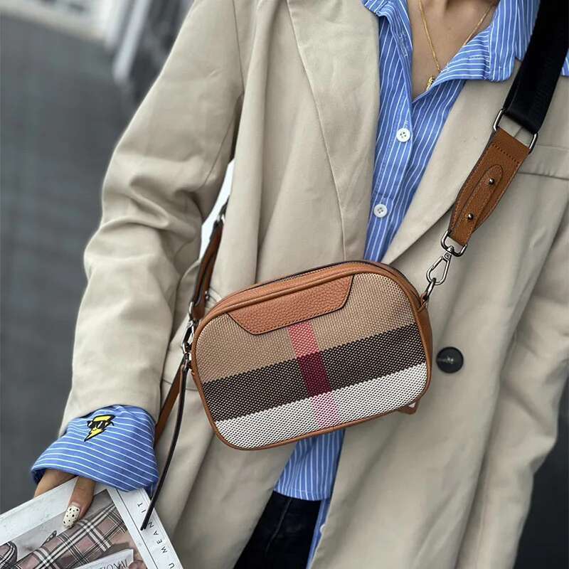 Genuine Leather Women Bag Small Canvas Crossbody Handbag Wide Strap Trendy Square Flap Designer Sg Shoulder hot Bags Box