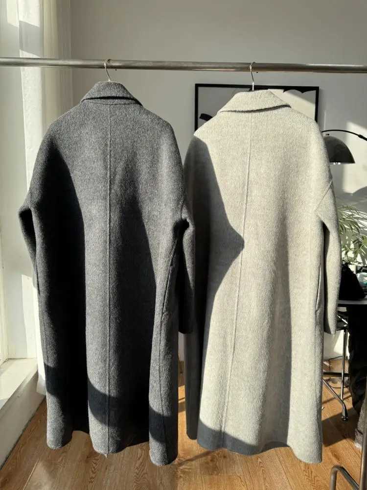 Office Lady DoubleBreasted Alpaca Woolen Jackets 2025 Autumn And Winter HighEnd Lapel Long Loose Womens Wool CoatsT251101