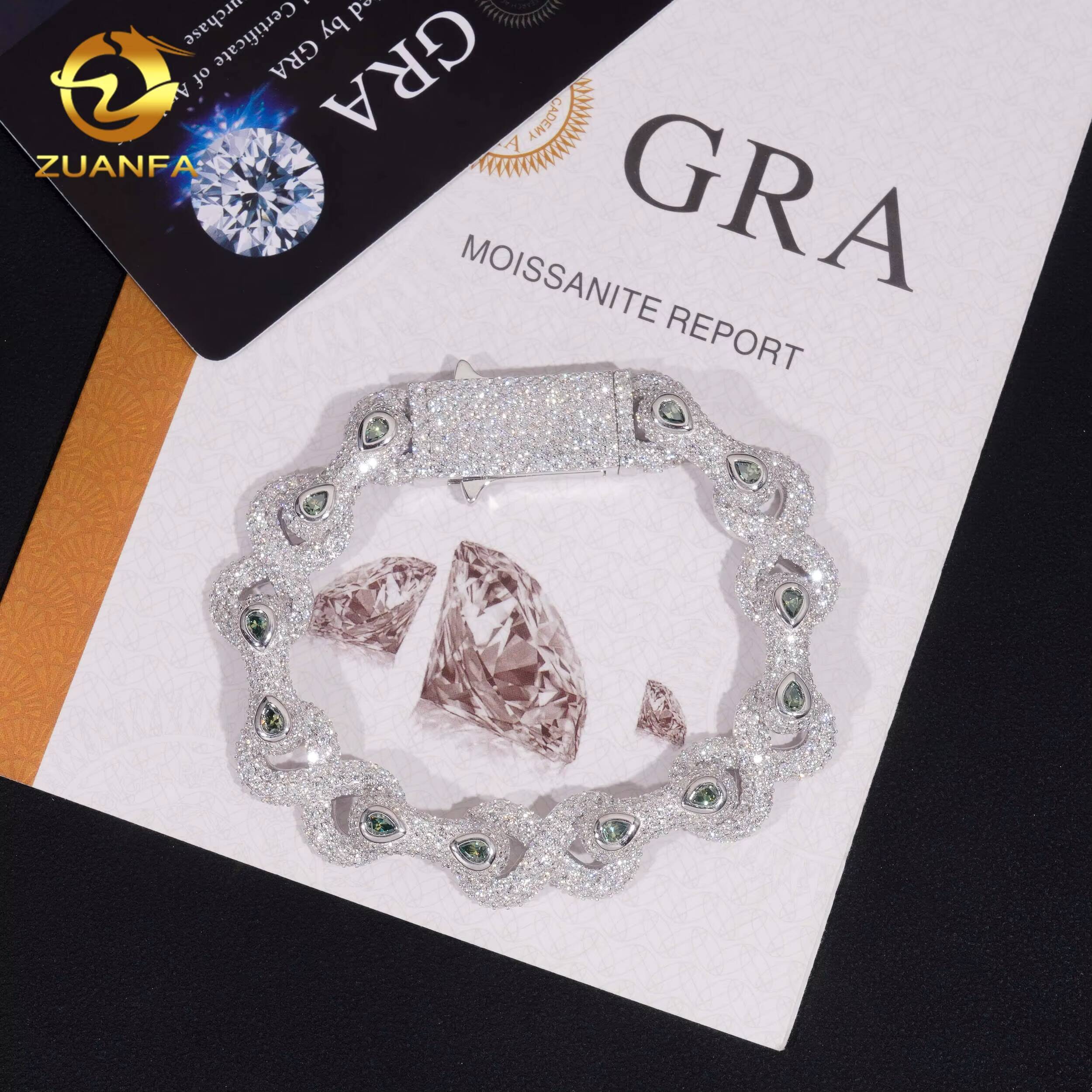 Hip Hop Jewelry13mm Color Moissanite Cuban Link Bracelet Bezel Setting 925 Silver Pass Tester Cuban Bracelet for Rapper