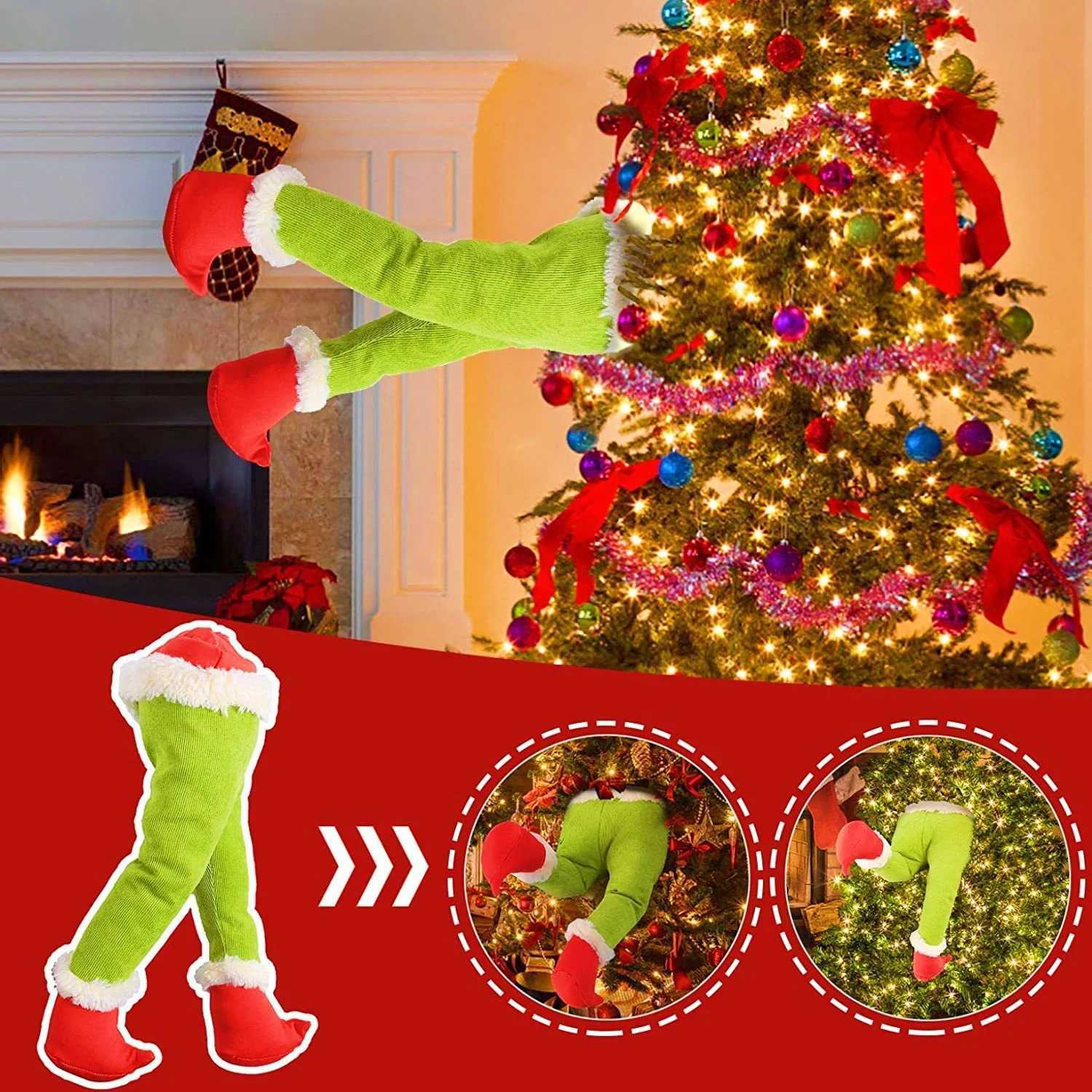 Christmas Tree Decorations Green Elf Legs for Xmas Tree Ornaments Stole Stuffed Plush Leg Toys for Xmas Tree Topper DecorXJ251101