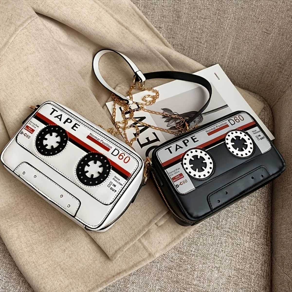 Womens Funny Personalized Tape Audio Tape PU Crossbody Bag Versatile Chain Shoulder BagW251101