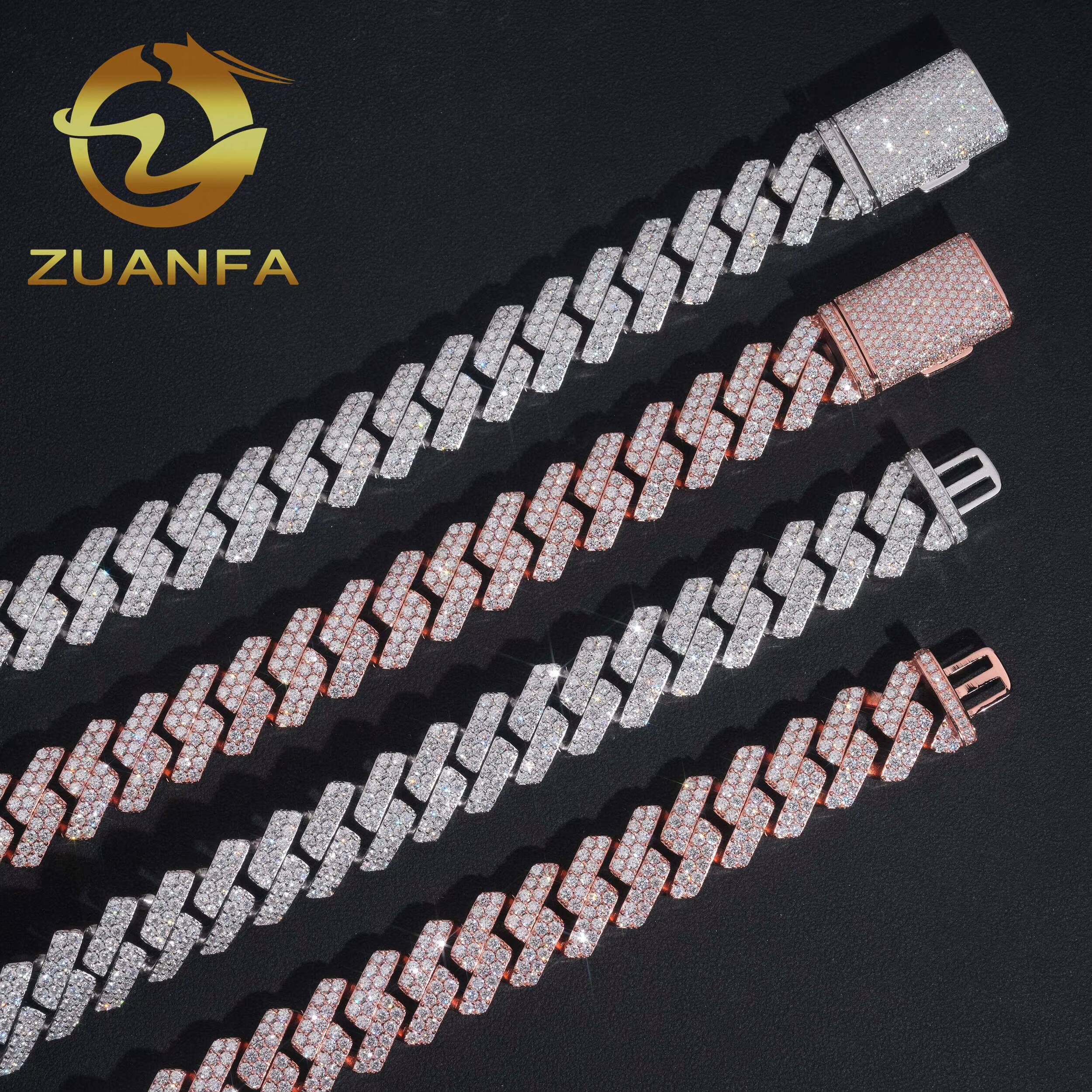 Hip Hop Jewelry 16MM 2 Row Moissanite Diamond Cuban Link Chain 925 Silver Iced Out Cuban Chain Moissanite Ready Shipping