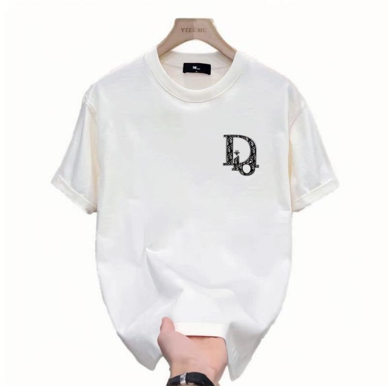 Fashion trend Summer new high-grade cotton men's fashion casual all round neck short-sleeved T-shirt cotton light luxury handsome men's blac