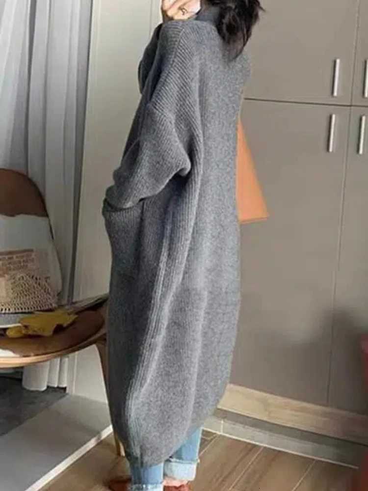 High Neck Sweater Womens Single Breasted Solid Color Long Sleeved Knitted Cardigan Mid Length Jacket Womens Spring and AutumnT251101