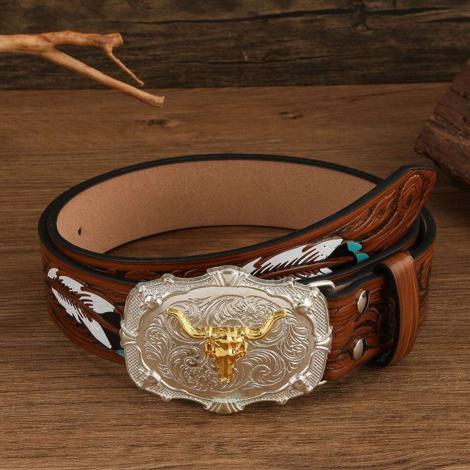 American Western Cowboy Vintage Carved Buckle for Men and Women Trendy Animal Bull Head Pattern Belt Men's Unique Style