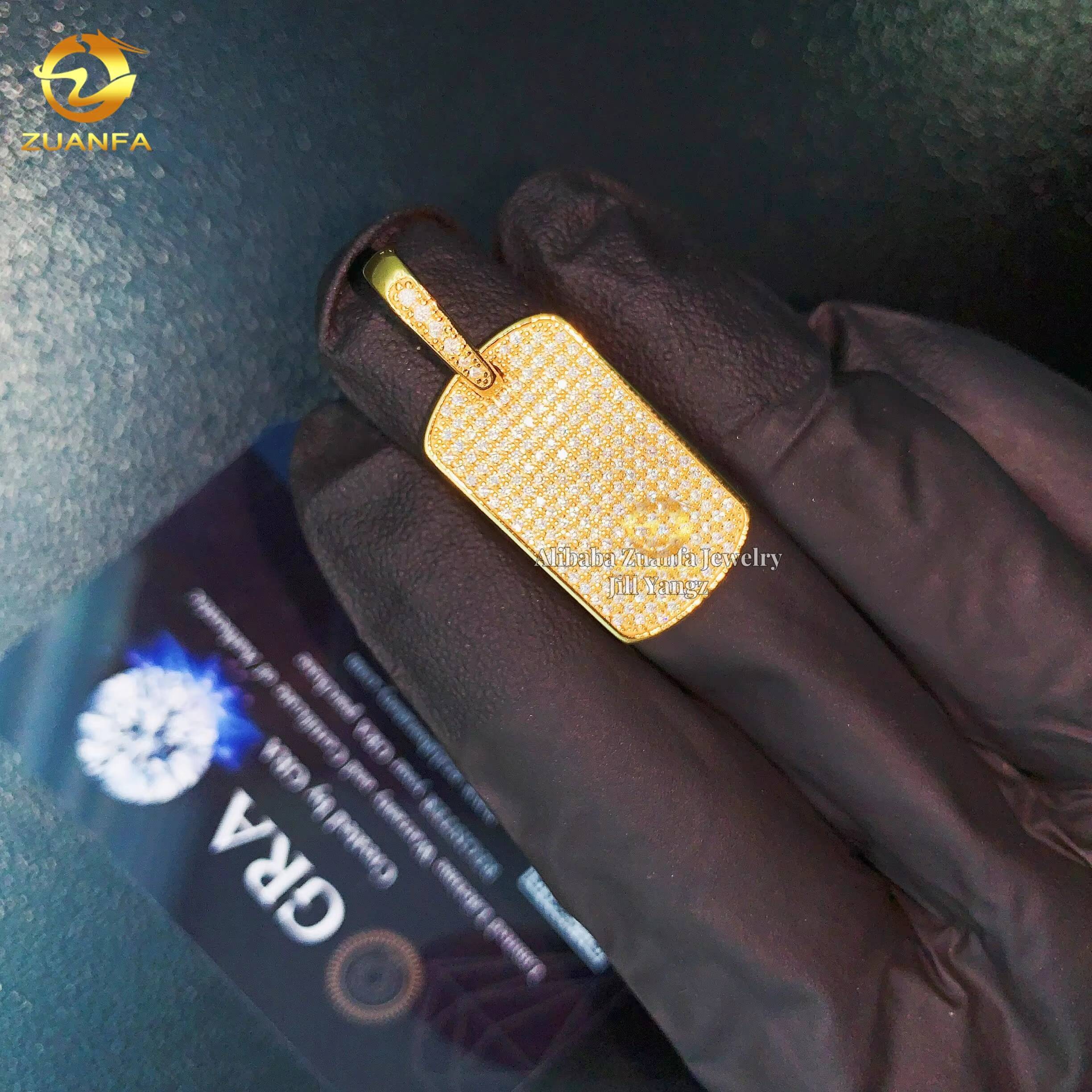 Small Dog Tag Moissanite Pendants Iced Out Jewelry Custom Moissanite Pendant