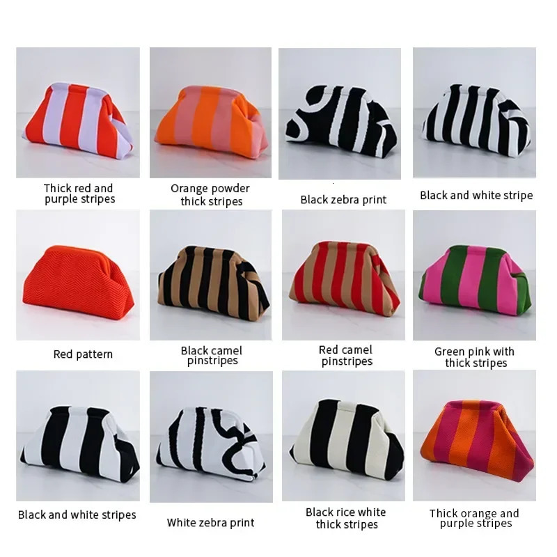 New Free Shipping Designer Bag Summer Beach For Women Woven Crochet Handbags Purses Knitting Dumpg Clutch Ruched Cute Cloud Casual Colorblock Bag