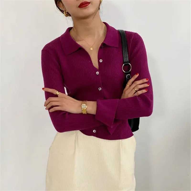 Korean Fashion 2025 fall Autumn Spring Casual Knitted Cardigan Jacket Womens Thin Full Sleeve Knitted Cropped Tops Blouse FemmeT251101