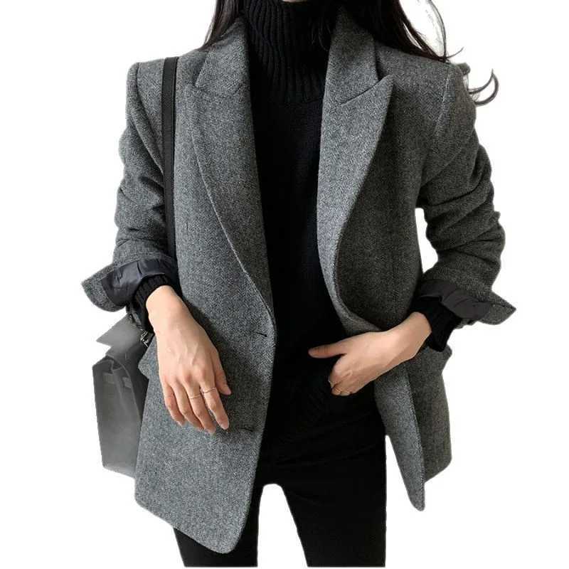 Wool Women Coats Jackets Blends Turn Down Collar Coat Thick Warm Y2k Streetwear Jacket Work Outerwear Slim Fit Autumn WinterT251101