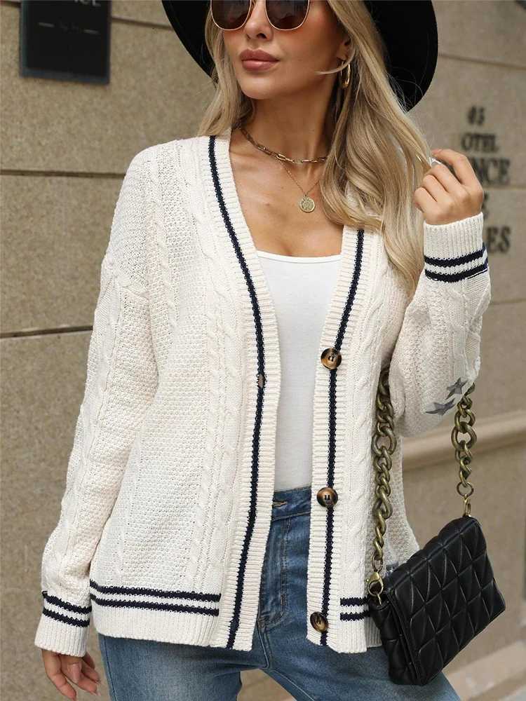 Winter Loose Knitted Cardigans Coat Women Star Embroidery Y2K Sweaters Streetwear Vintage Casual Single Breasted Long Sleeve TopT251101