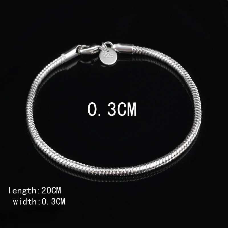 925 sterling silver 3MM snake chain bracelet for men simple hip-hop punk charm bracelet fashionable party wedding jewelry Y250329