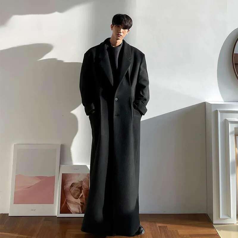 Men's Woolen Coat Spring Winter Thickened Korean Fashion Trend Loose 2025 Solid Color Long Sleeve Male Tops 24X1672