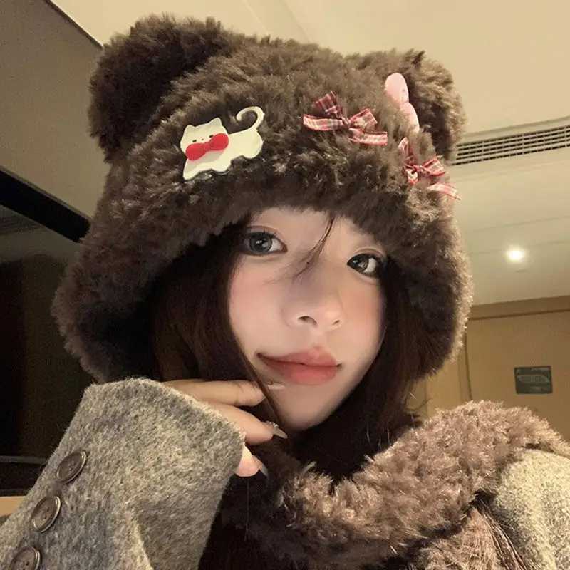 Cat Ear Trapper Hat With Big Bow Plush Winter Cap For Women Warm Animal Ear Design Cute Christmas Gift Idea Design UnisexXJ251101