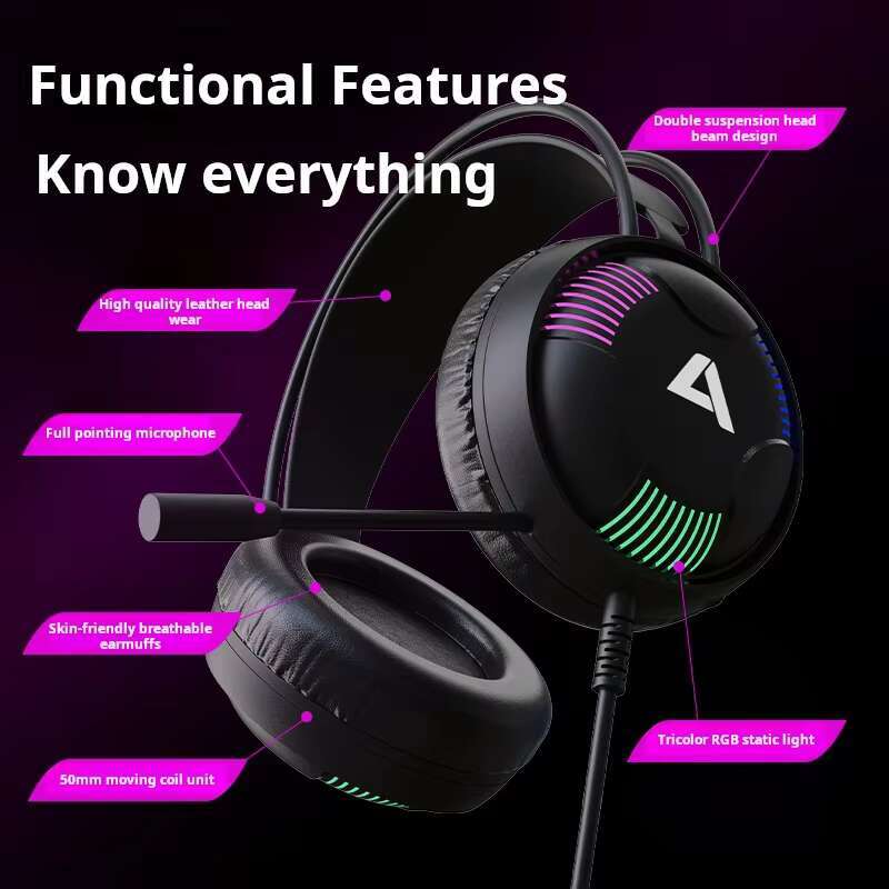 Three-Color Cool Rgb Light Functional Features Gaming Earphones Headsets With Mic