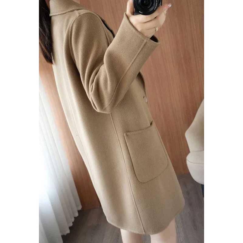 Autumn Winter Girls Chic Fashion MidLong Jackets Female Classic Woolen Blends Coats Clothes Women Leisure Daily CoatT251101