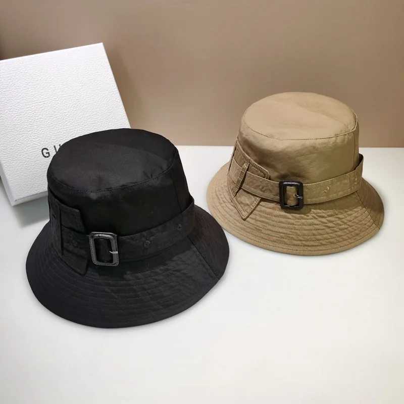 Designer brand fashionable womens belt buckle bucket hat luxury sunset Panama flat fisherman hat casual beach sun hat potted hat Y250329