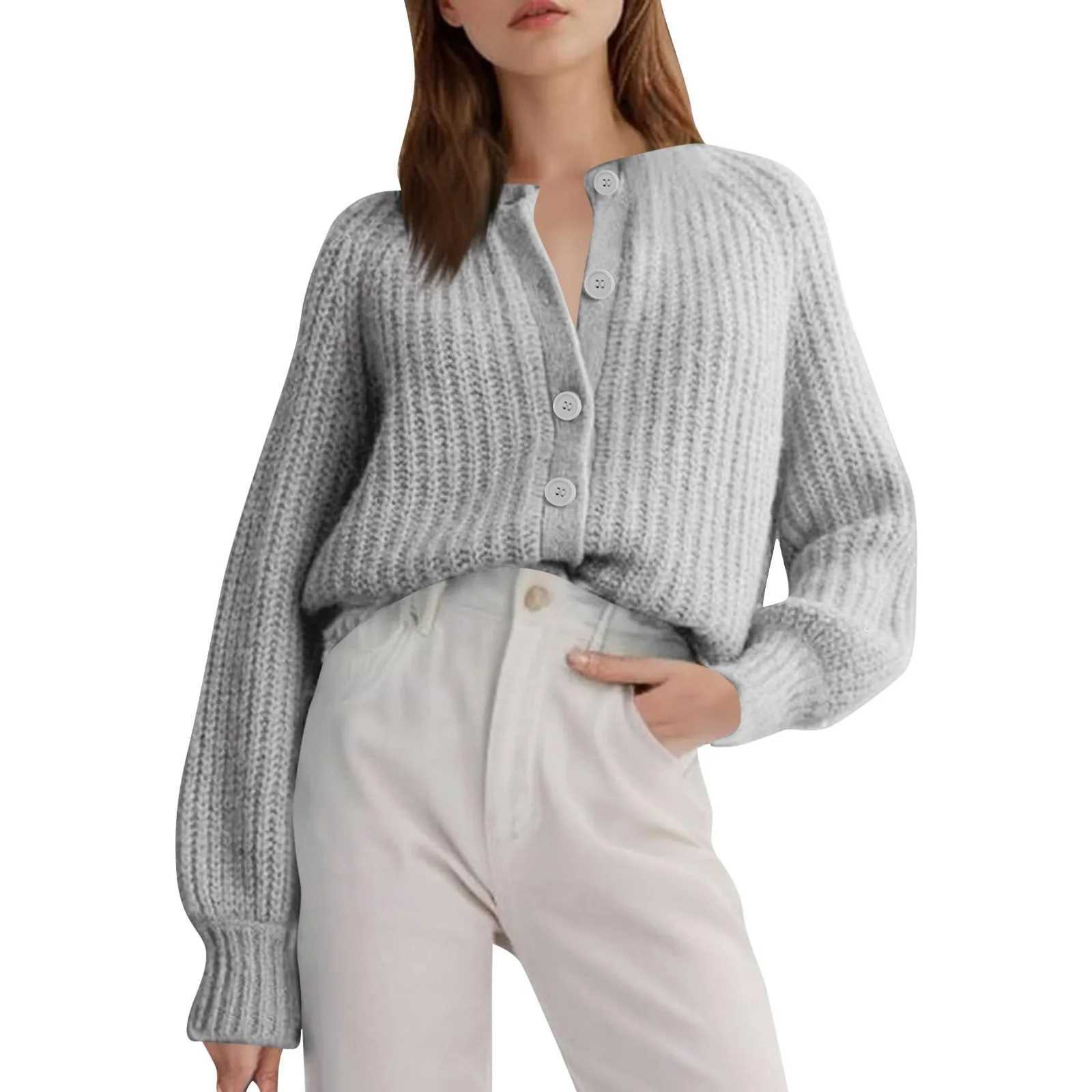 Ladies Plain Color Simple Casual And Versatile Long Sleeve Korean Style Button Down Cardigan SweaterT251101