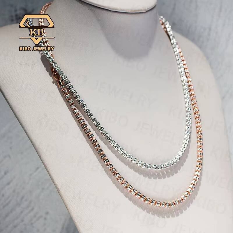 Moon Ice Chain Two Tone 925 Sterling Silver 4mm5mm 4 Rows Diamond Cut Ice Link Chain Moon Ice Chain Necklace New Design Jewelry