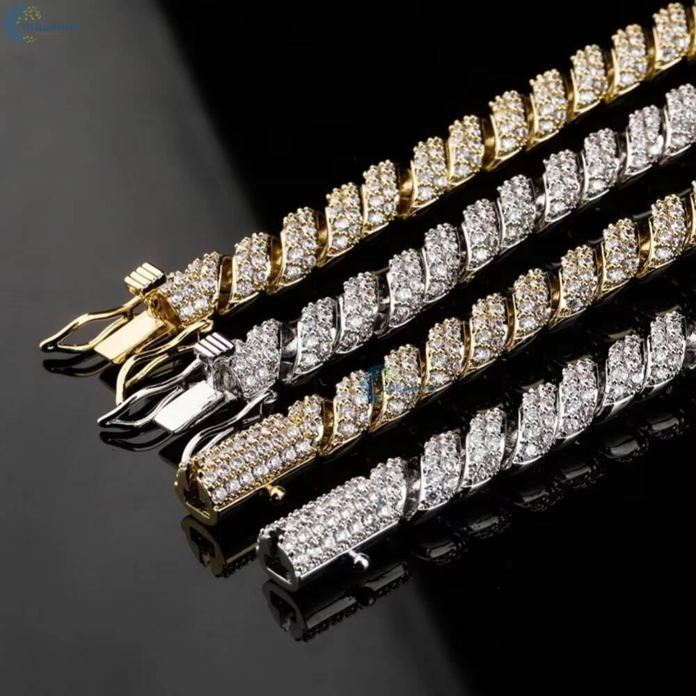 Iced Out Moissanite Rope Chain Twisted Bling Necklace for Men VVS Sparkle Hip Hop Chain