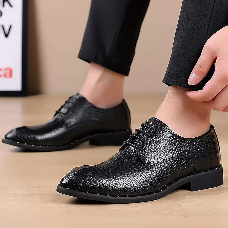 Genuine Leather Crocodile Skin Men's Dress Lace-Up Wedding Party Shoe Business Office Men Oxfords Shoes