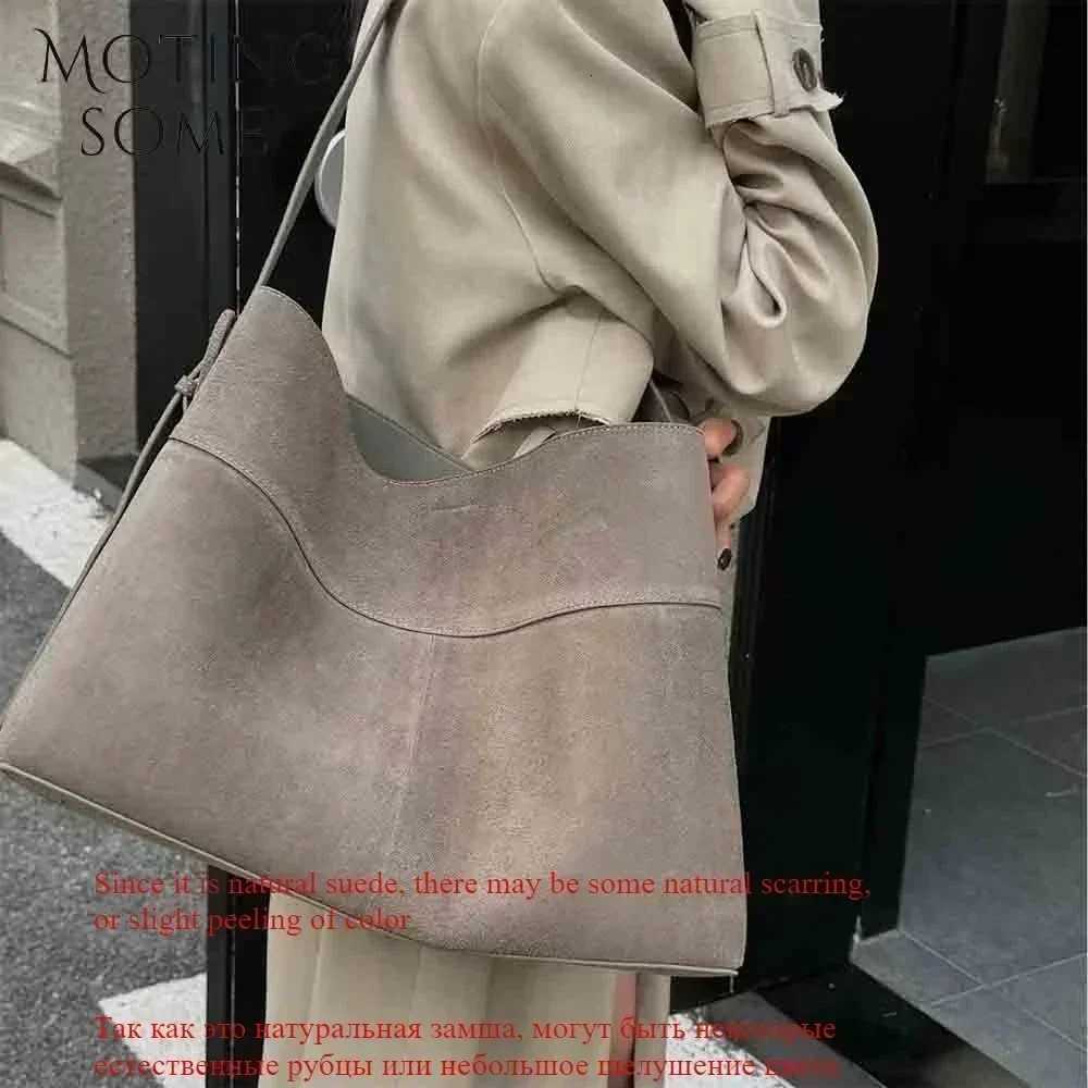 Motingsome Oversize Women Bag Luxury Suede Leather Winter Bags Frosted Cow Skin Handbag and Purses Retro Lady Tote 2024 NewW251101