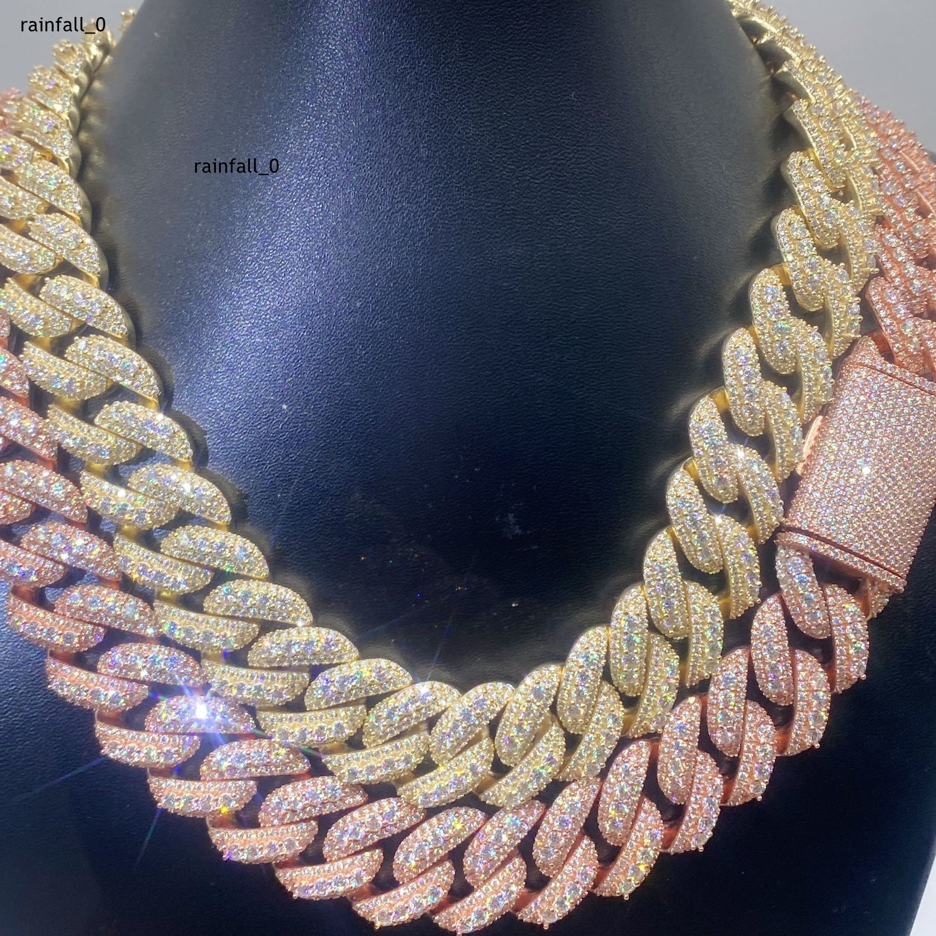 Customized Cuban Chain 20mm Rosr Gold Plated Moissanite VVS D Color S925 Silver Cuban Chain Necklace