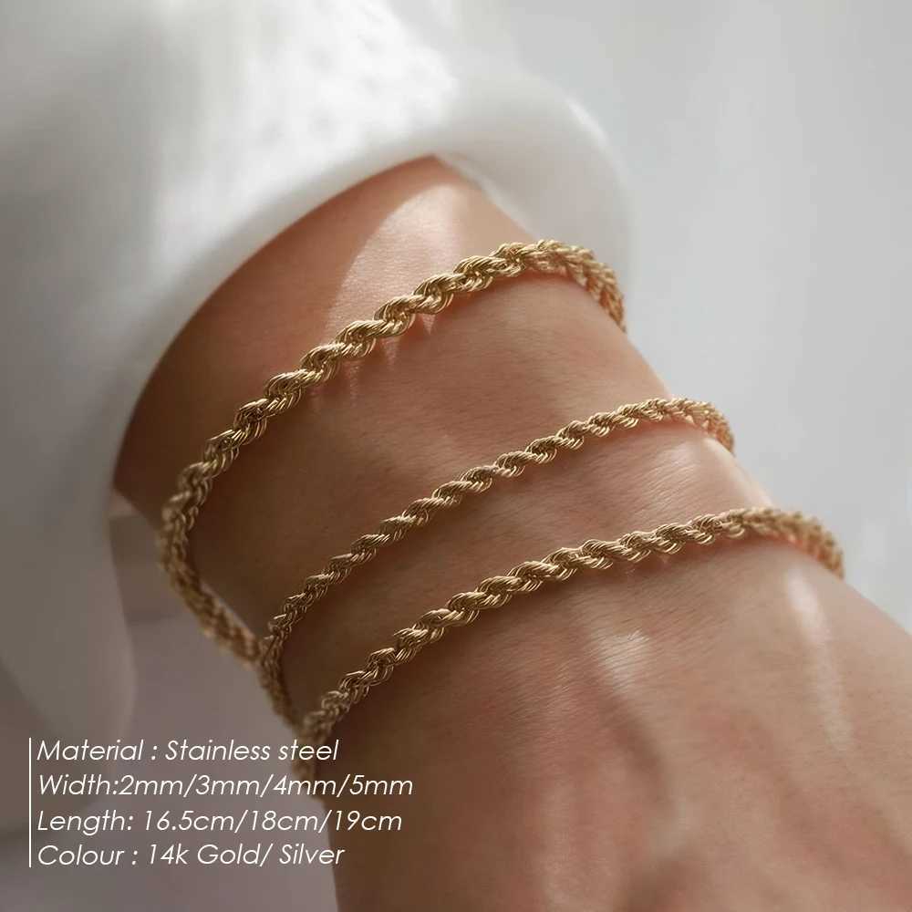 EManco Twisted Rope Chian Womens Hip Hop Punk Bracelet 4MM Gold Stainless Steel Gold Necklace Fashion Jewelry Y250329