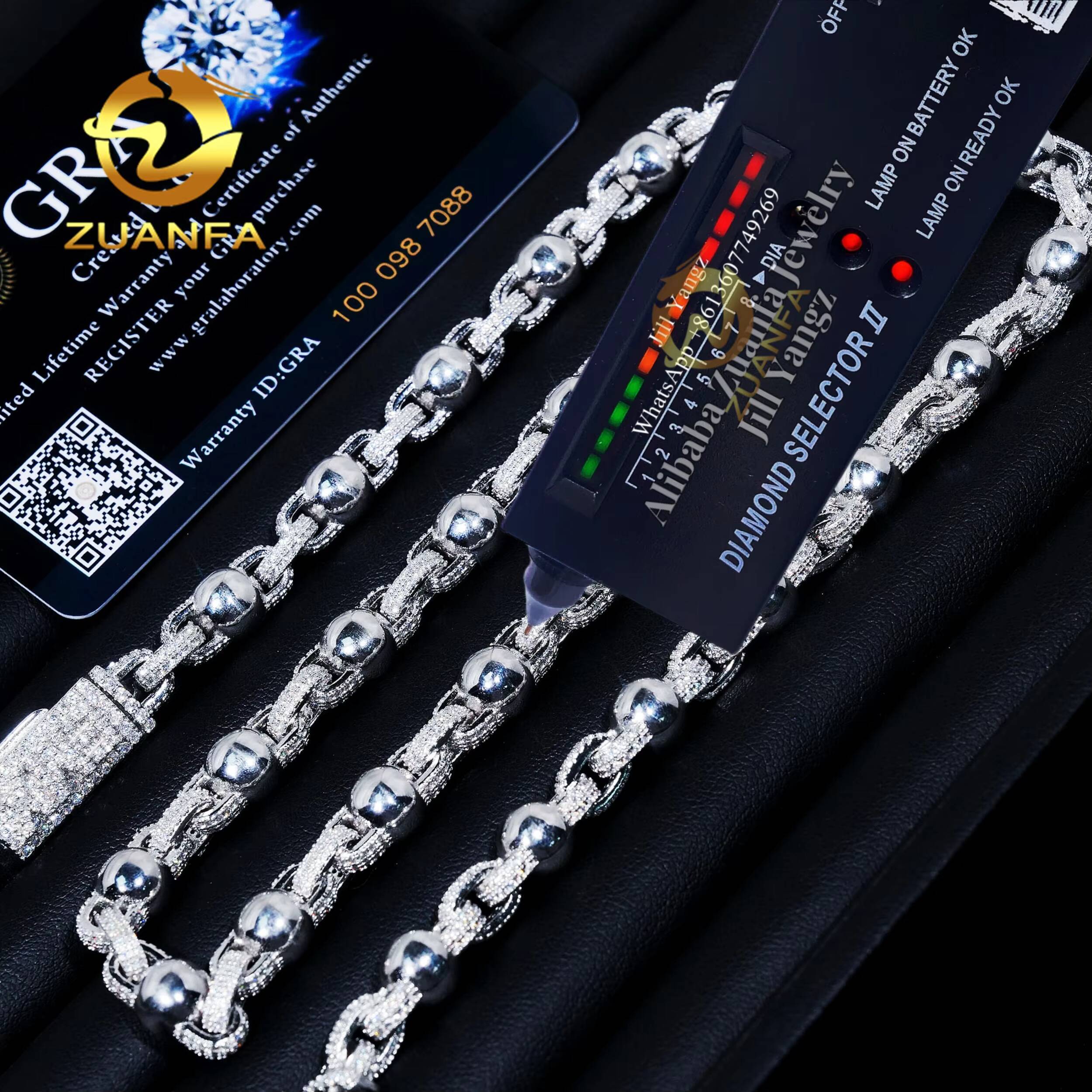 Square Chain 8mm Bead Moissanite Cuban Link Chain Hip Hop Jewelry Necklace Moissanite Cuban Chain