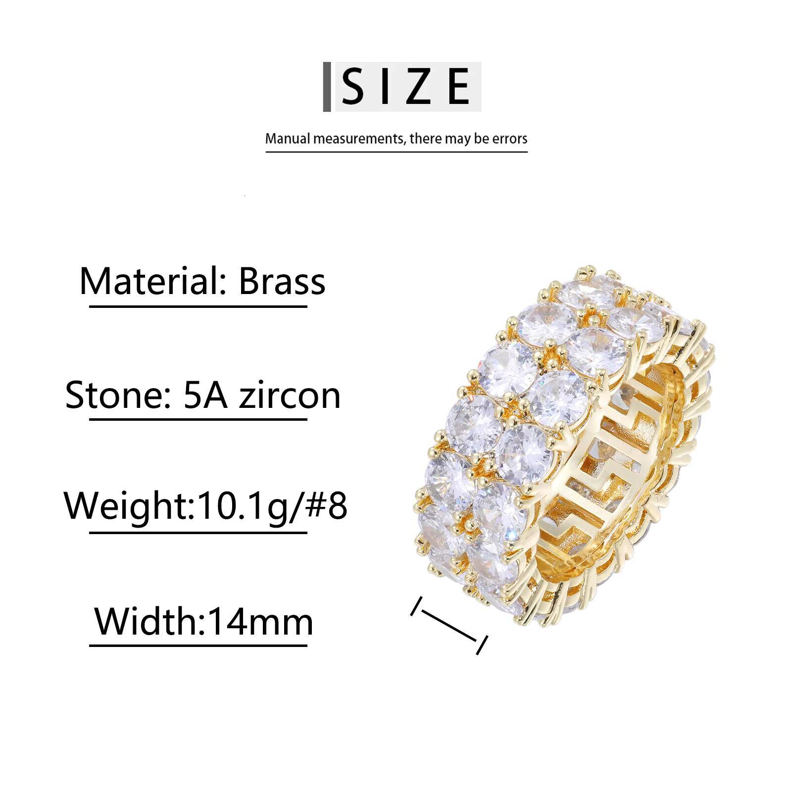 Fashion Hip Hop Jewelry Custom White Gold Plated Brass Paved 2 Rows 5A Zircon Engagement Bands Rings for Men