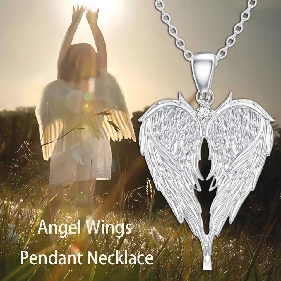 Fashionable and Smart Angel Wings Heart Shape Pendant Necklace Shining Rhinestone Decoration Childrens New Trendy Necklace 2023C250407