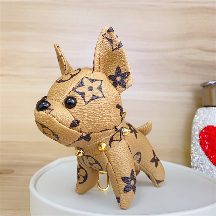 keychains designer Mini French Bulldog Keychain Leather Dog Key Ring Cute Animal Bag Charm Creative Gift Idea