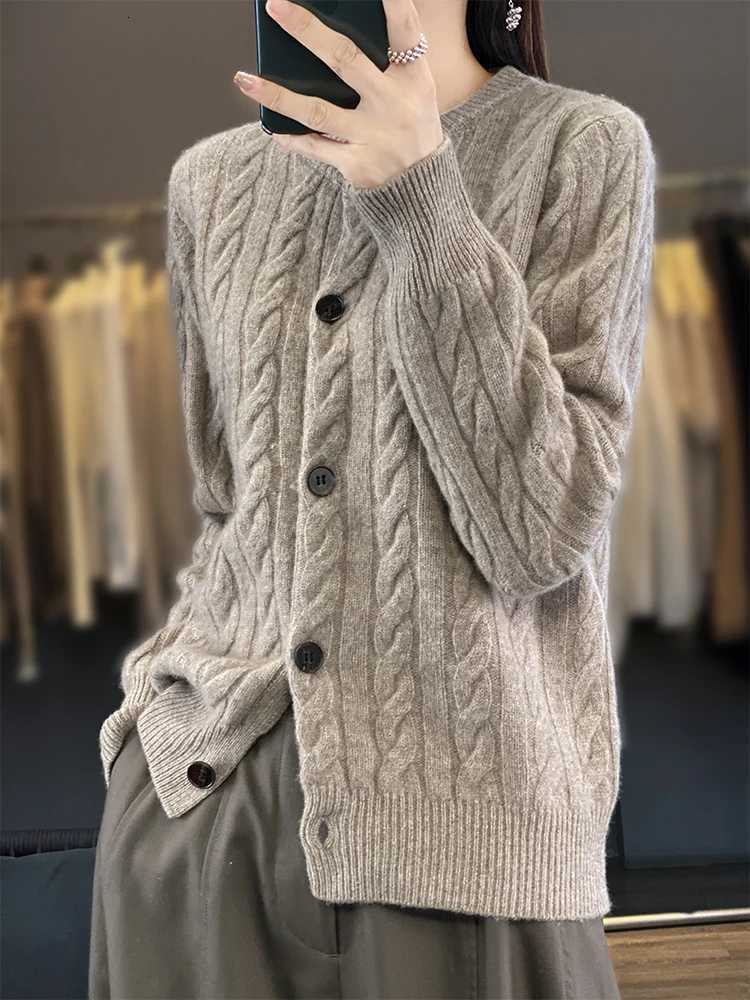 Womens Autumn Winter New Collection 100 Cashmere Knit Cardigan Sweater Twisted Flower Round Neck Cashmere Sweater Lazy StyleT251101
