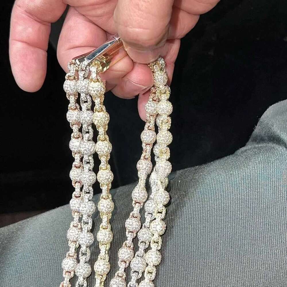 Hip Hop Round Bead 3d Design Chains Men Necklace Moissanite Dia Vvs Hand Setting Sterg Sier